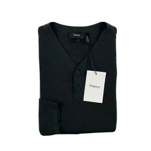 Theory Vallier Mens Henley Sweater Dark Military Green Cashwool Merino Wool S